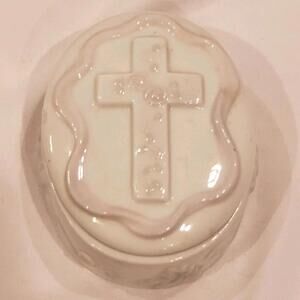 Russ Trinket Box Oval Lid w/Cross Says May God Be With You Today And Always